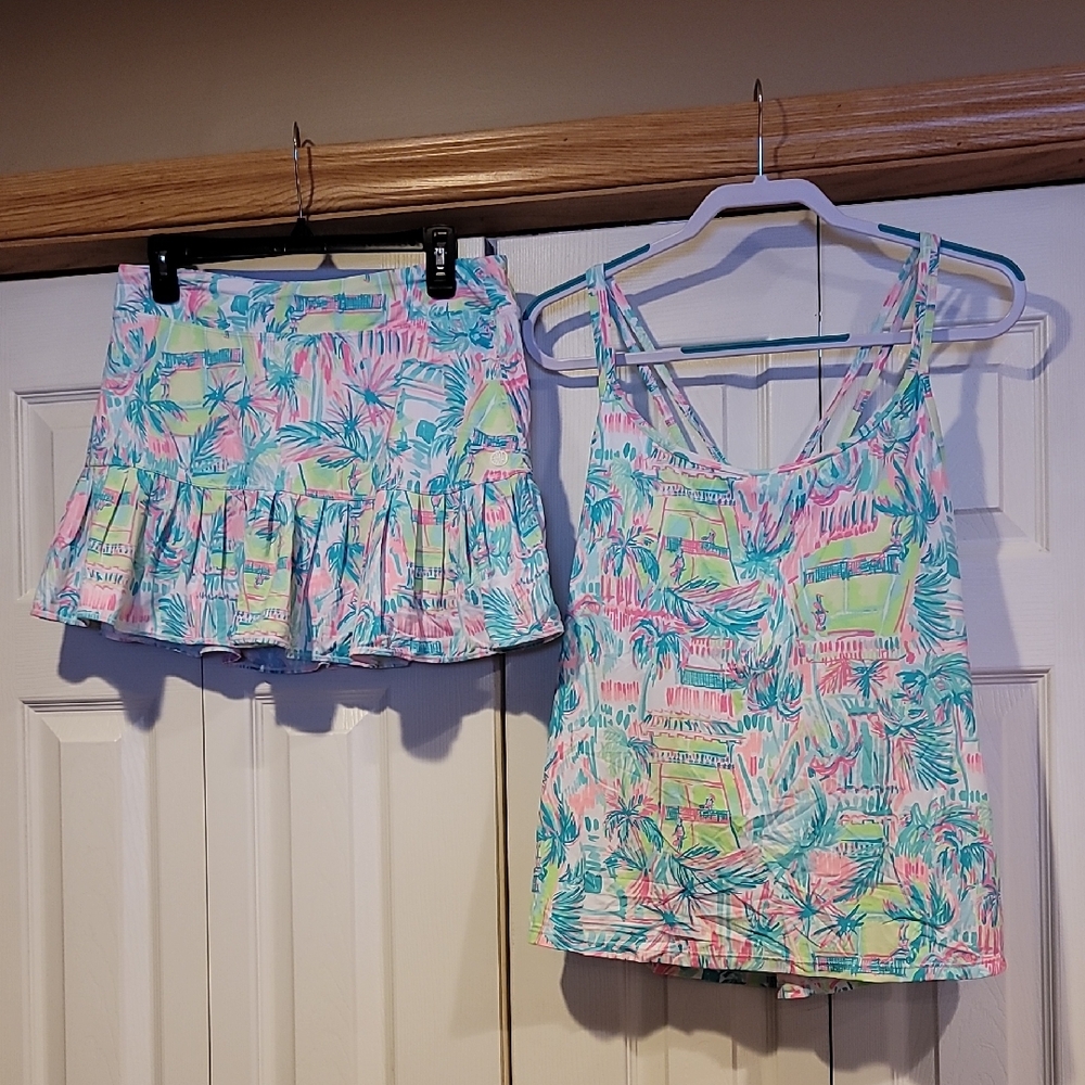 Lilly Pulitzer Luxletic Mint and Pink Activewear Lg Skort And XL Tank